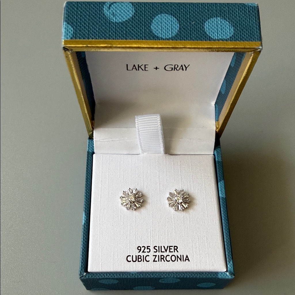 925 Silver Cubic Zirconia Floral Stud Earrings